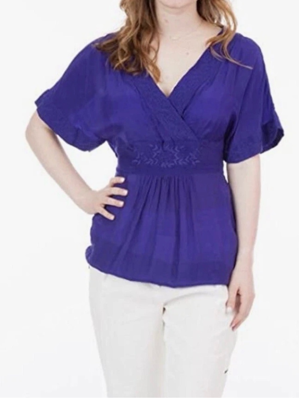 Anthropologie Maeve Adana Top 4 Purple Kimono Embroidered Blouse Tunic 1084